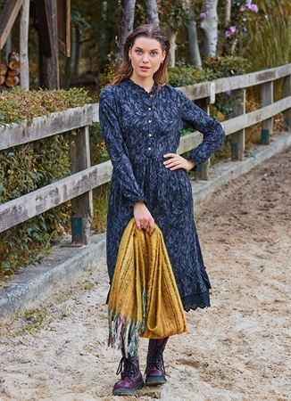 Düğme Detaylı Dantelli Antrasit Uzun Kollu Elbise