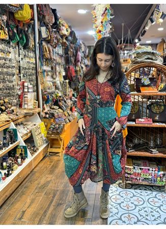 Siyah Babil V Yaka Balon Etek Uzun Kollu Elbise