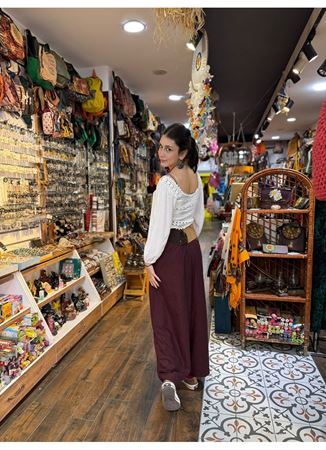 Anvelop Asimetrik Kesim Düğme Detaylı Kırmızı Kadın Bohem Pantolon