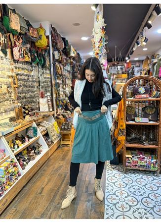 Yeşil Kloş Suet Midi Etek