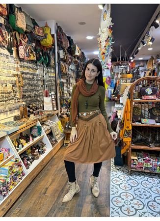 Taba Kloş Suet Midi Etek