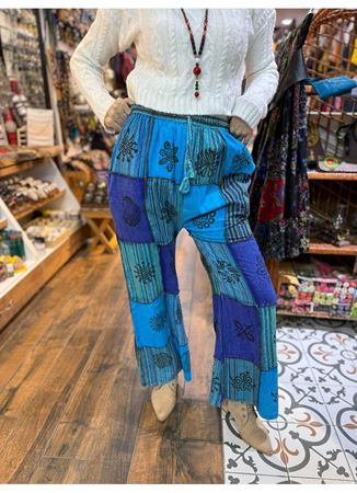 Nepal Etnik Patchwork Pantolon Mavi