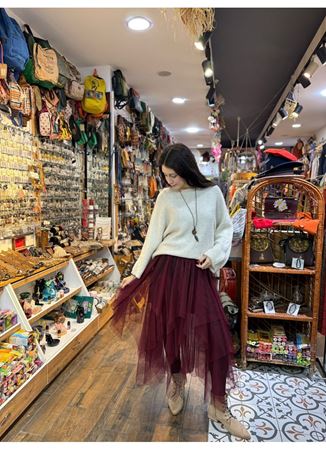 Tasarım Tül Etek Bordo