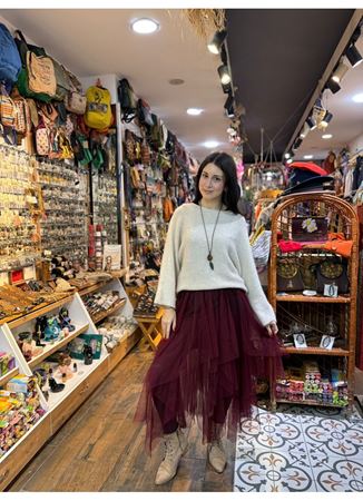 Tasarım Tül Etek Bordo