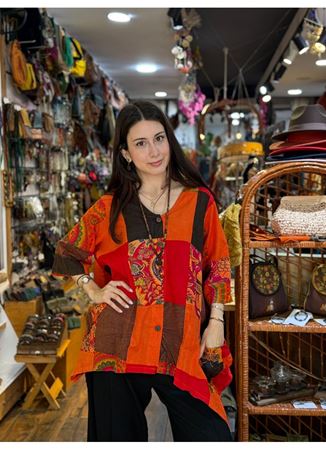 Nepal Tasarım Bluz Turuncu