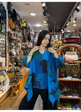 Nepal Tasarım Bluz Mavi
