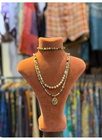 Doğal Taş Kolye Bileklik Set Prehnit