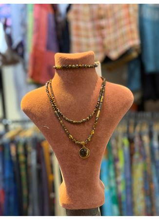 Doğal Taş Kolye Bileklik Set Kaplan Gözü