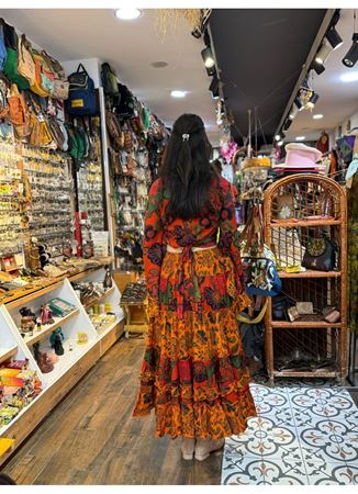 Çiçekli Hint Takım Turuncu