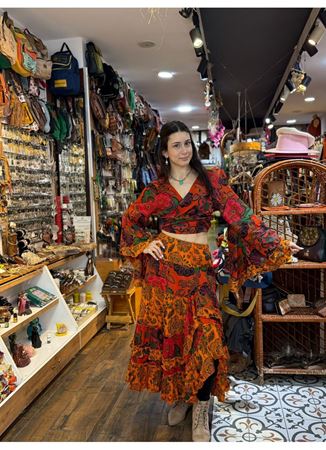 Çiçekli Hint Takım Turuncu