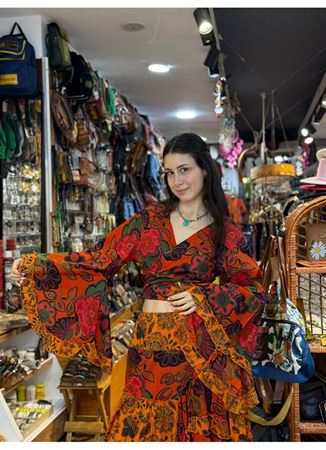 Çiçekli Hint Takım Turuncu