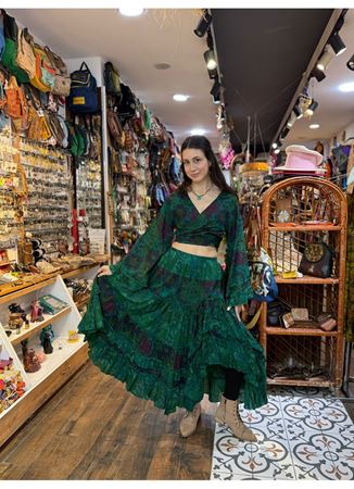 Çiçekli Hint Takım Yeşil