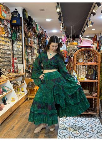 Çiçekli Hint Takım Yeşil