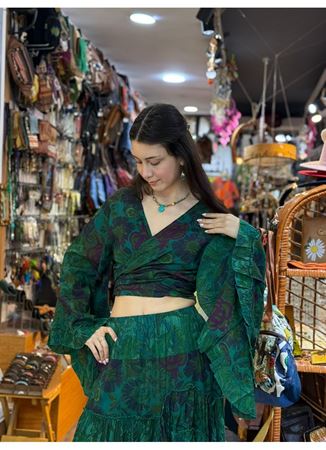 Çiçekli Hint Takım Yeşil