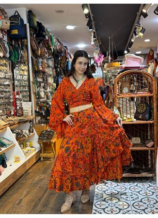 Çiçekli Hint Takım Turuncu