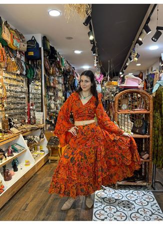 Çiçekli Hint Takım Turuncu