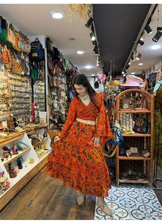 Çiçekli Hint Takım Turuncu