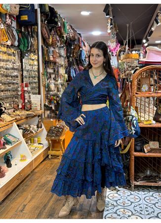 Çiçekli Hint Takım Mavi