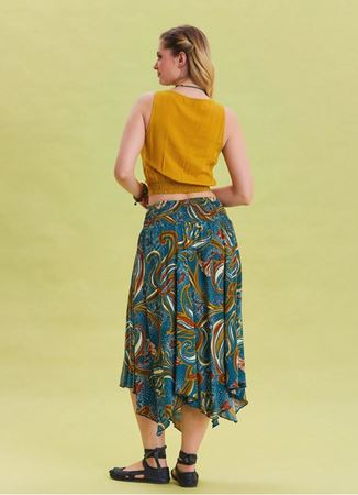 Gipe Detaylı Beli Bağlamalı Petrol Midi Etek