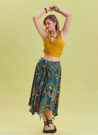 Gipe Detaylı Beli Bağlamalı Petrol Midi Etek