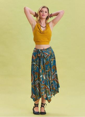 Gipe Detaylı Beli Bağlamalı Petrol Midi Etek