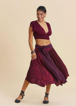 Gipe Detaylı Beli Bağlamalı Bordo Yazlık Etek