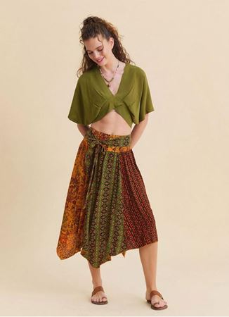 Gipe Detaylı Beli Bağlamalı Turuncu Kloş Etek