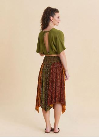 Gipe Detaylı Beli Bağlamalı Turuncu Kloş Etek