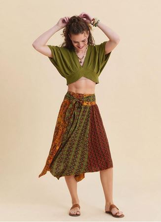 Gipe Detaylı Beli Bağlamalı Turuncu Kloş Etek