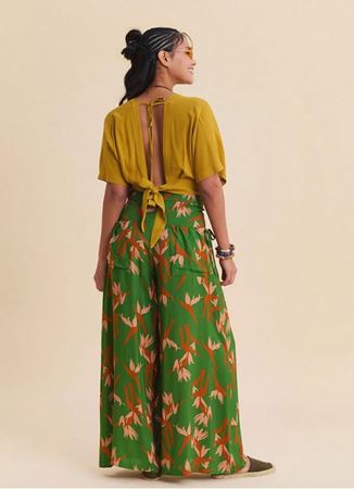 Bol Kesim Cep Detaylı Yeşil Kadın Otantik Pantolon