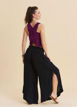 Bağcıklı Detaylı Yandan Yırtmaçlı Siyah Kadın Viskon Pantolon