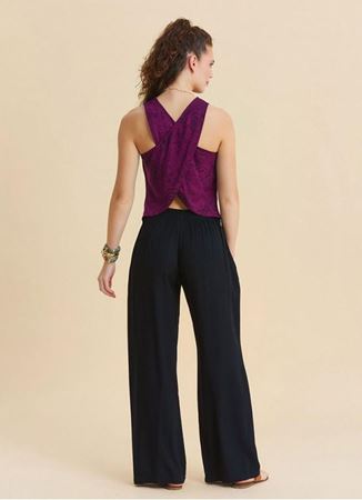 Normal Bel Düğmeli Siyah Kadın Lastikli Pantolon 