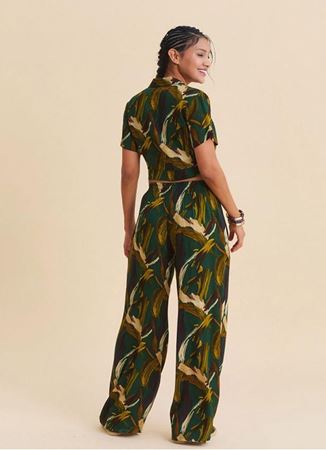 Normal Bel Düğmeli Haki Kadın Palazzo Pantolon