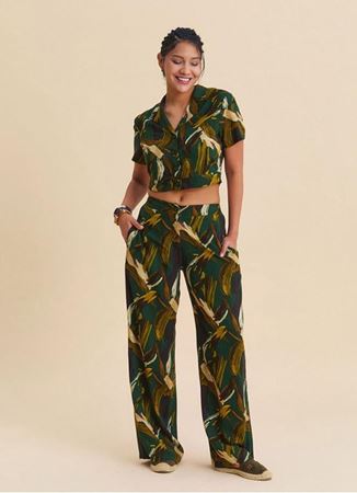 Normal Bel Düğmeli Haki Kadın Palazzo Pantolon