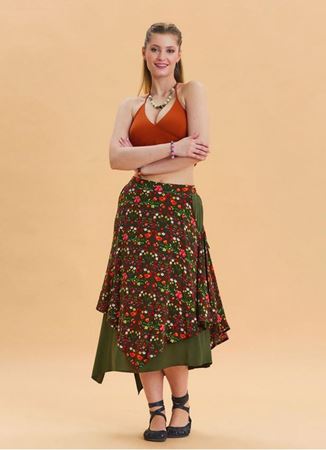 Bağlama Detaylı Beli Lastikli Yeşil Salaş Etek