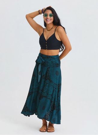 Gipe Detaylı Belden Bağlamalı Petrol Uzun Etek