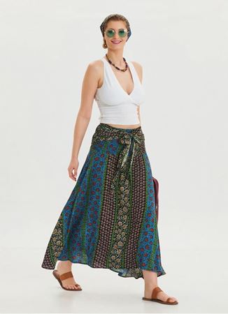 Gipe Belden Bağlamalı Lacivert Asimetrik Etek