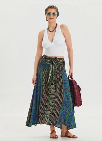 Gipe Belden Bağlamalı Lacivert Asimetrik Etek