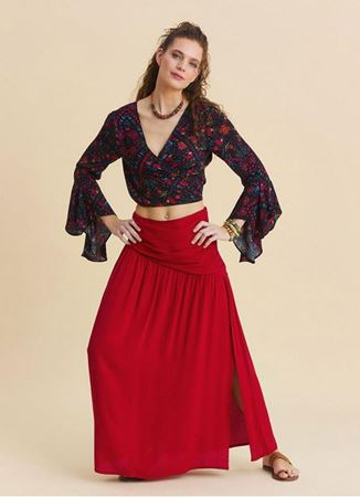 Drape Detaylı Yırtmaçlı Kırmızı Salaş Etek