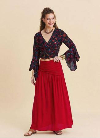 Drape Detaylı Yırtmaçlı Kırmızı Salaş Etek