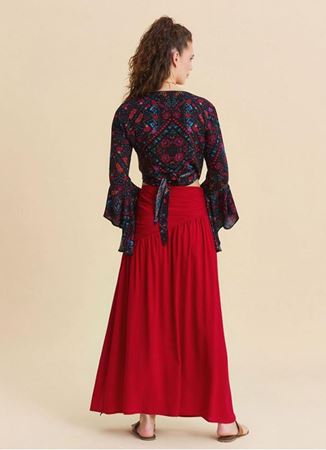 Drape Detaylı Yırtmaçlı Kırmızı Salaş Etek