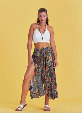 Etnik Desenli Bohem Çift Katlı Etek
