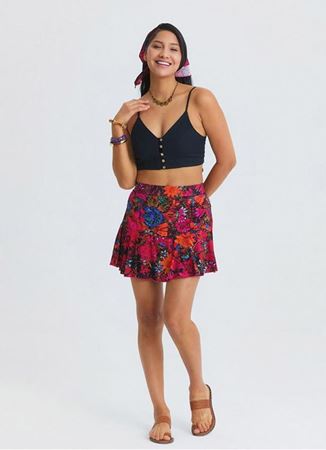 Beli Lastikli Volanlı Kırmızı Şort Etek