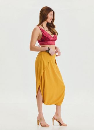 Kapri Düşük Lastikli Bel Sarı Salaş Etek Pantolon