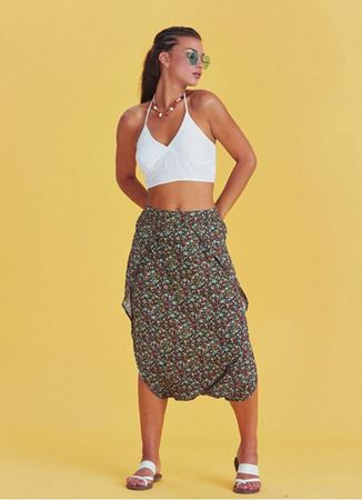 Kapri Düşük Lastikli Bel Çiçek Desenli Etek Pantolon