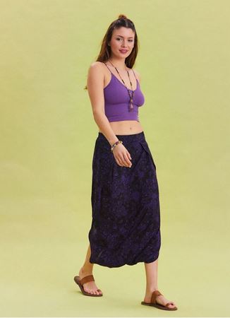 Beli Lastikli Ağı Düşük Mor Bohem Şalvar