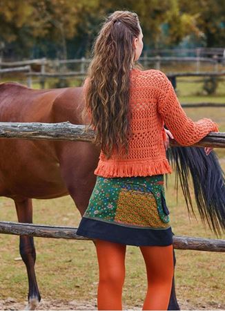 Çıtçıt Kapamalı Cepli Patchwork Anvelop Yeşil Çiçekli Etek