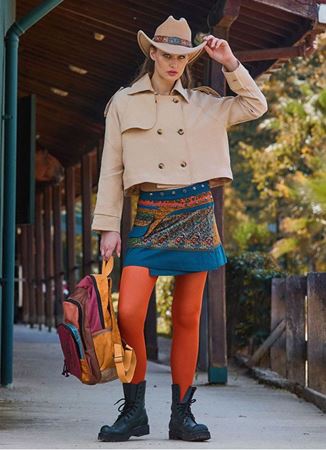 Çıtçıt Kapamalı Cepli Patchwork Anvelop Petrol Çiçekli Etek