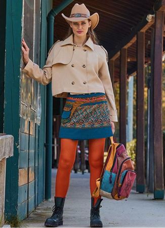 Çıtçıt Kapamalı Cepli Patchwork Anvelop Petrol Çiçekli Etek