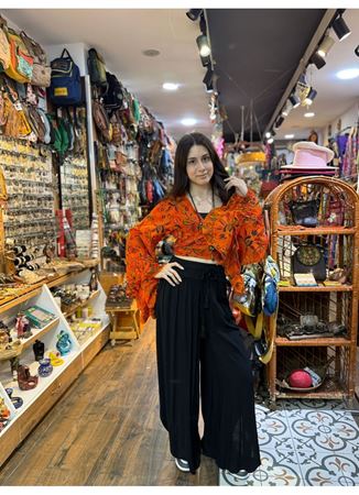 Nepal Bağlamalı Bluz Turuncu